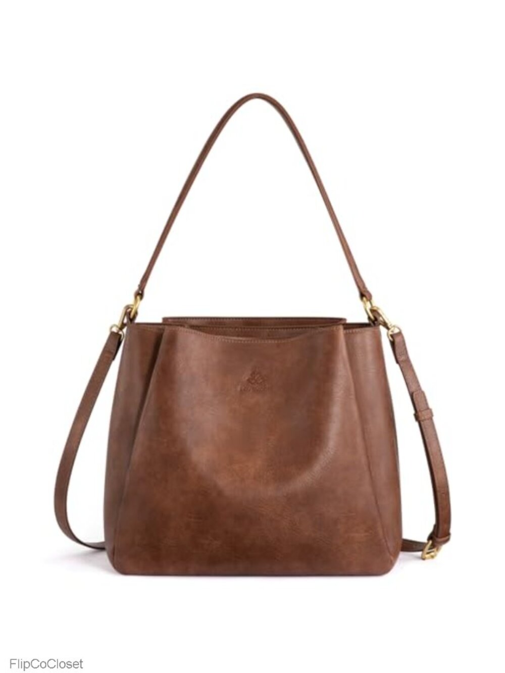 Vegan Leather Hobo Bag with Three Compartments Adjustable Shoulder Strap